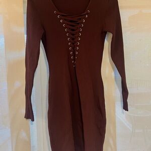 Bebe Elegant Brown Lace-Up Dress